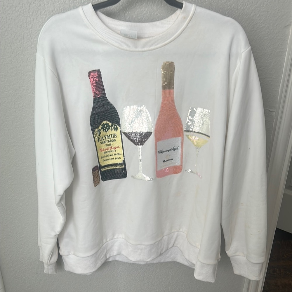 QUEEN OF SPARKLES White Crew Neck Sweater